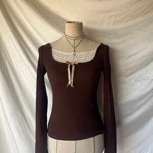 Babydoll Brown coquette knit top